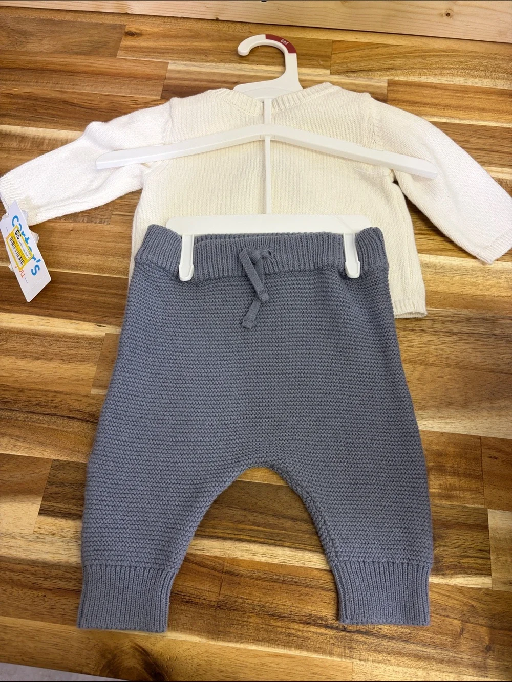 Carter's Cream Sweater and Gray Knit Pants Set with Penguin